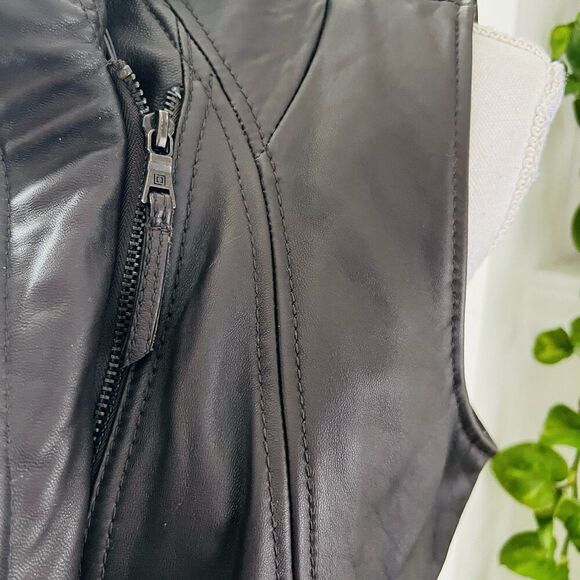 Vintage Liz Claiborne Espresso Brown Genuine Lambskin Leather Soft Biker Vest -M - Picture 5 of 9